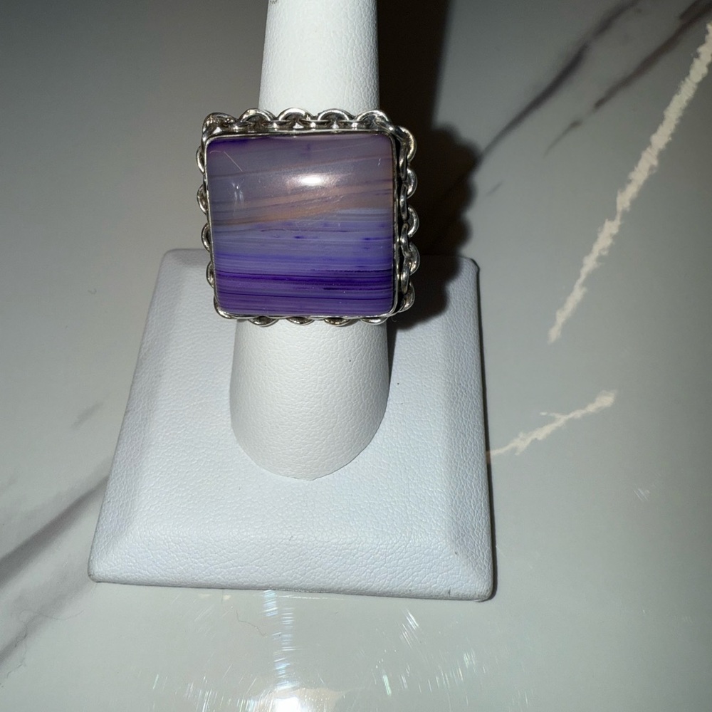 Stunning Square Amethyst Statement Ring Sterling … - image 1